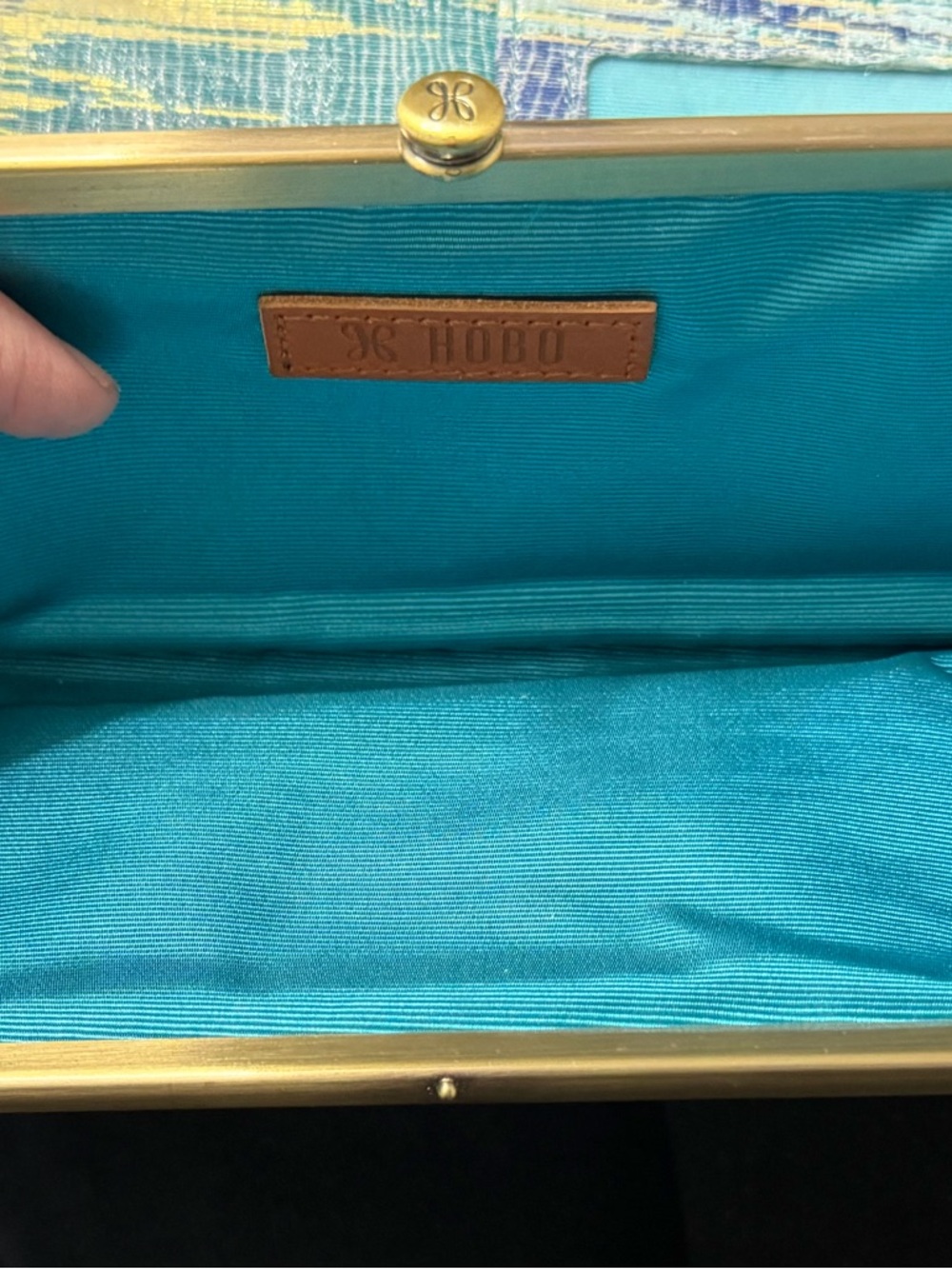 HOBO Rachel Tri-Fold Teal & Gold Textured Wallet - Picture 5 of 8